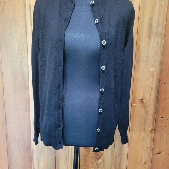 Black Button-Up Women's Sweater - Picture 5 of 13